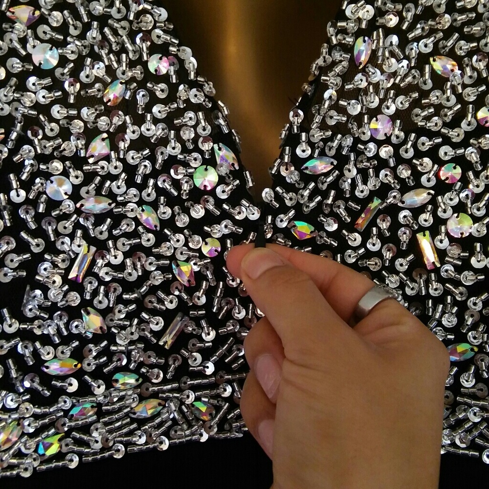 Elegant black dress  rhinestone diamonds sequence - Picture 6 of 6